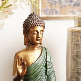 Dark Green Antique Gold Polyresin Sitting Buddha - Large