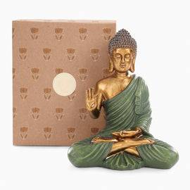 Dark Green Antique Gold Polyresin Sitting Buddha - Large