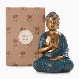 Dark Blue Antique Gold Polyresin Sitting Buddha - Medium