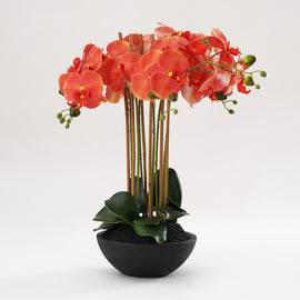 Orange Artificial Orchid Flower in Pot