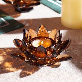 Amber Lotus Shaped Crystal Candle Holder