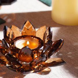 Amber Lotus Shaped Crystal Candle Holder