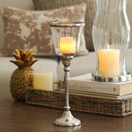 Silver Hurricane Candle Holder With Stand - Large