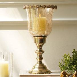 Amber Crackled Tall Glass Hurricane - Small