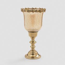 Amber Crackled Tall Glass Hurricane - Small