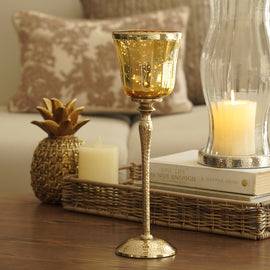 Gold Glass Hurricane With Hammered Base