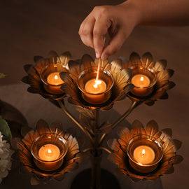 Bronze Lotus Shaped 5 Arm Candelabra