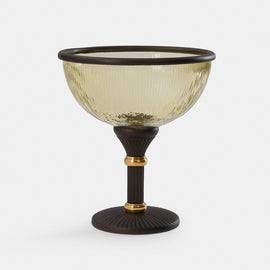 Amber Antique Finish Ribbed Glass Bowl with Stand - Small