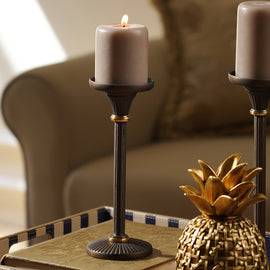 Brown Antique Finish Pillar Candle Holder - Small