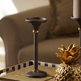 Brown Antique Finish Pillar Candle Holder - Small