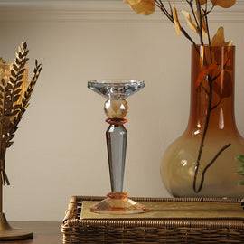 Grey & Amber Glass Crystal Candle Holder