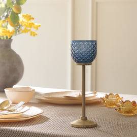 Blue Diamond Texture Candle Holder with Stand - Small
