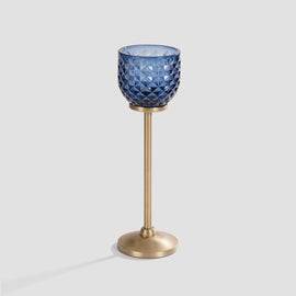 Blue Diamond Texture Candle Holder with Stand - Small