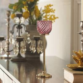 Light Pink Swirl Texture Candle Holder with Stand - Large