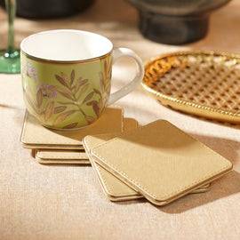Set of 4 Gold Faux Leather Coasters
