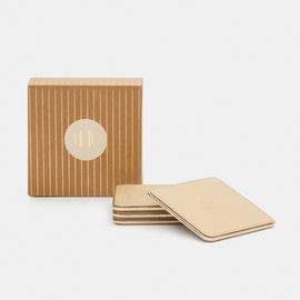 Set of 4 Gold Faux Leather Coasters