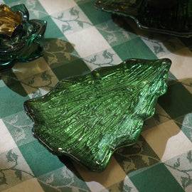 Green Christmas Tree Shaped Glass Decorative Platter - Small
