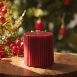 Red Ribbed Pillar Candle