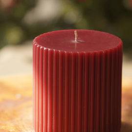 Red Ribbed Pillar Candle
