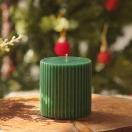Green Ribbed Pillar Candle