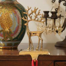 Gold Metal Reindeer Stocking Holder - Small