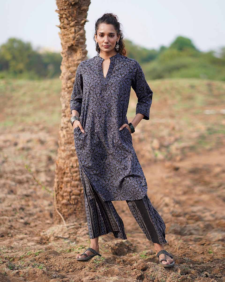 Silky Blooms Blockprinted Cotton Kurti-WWB