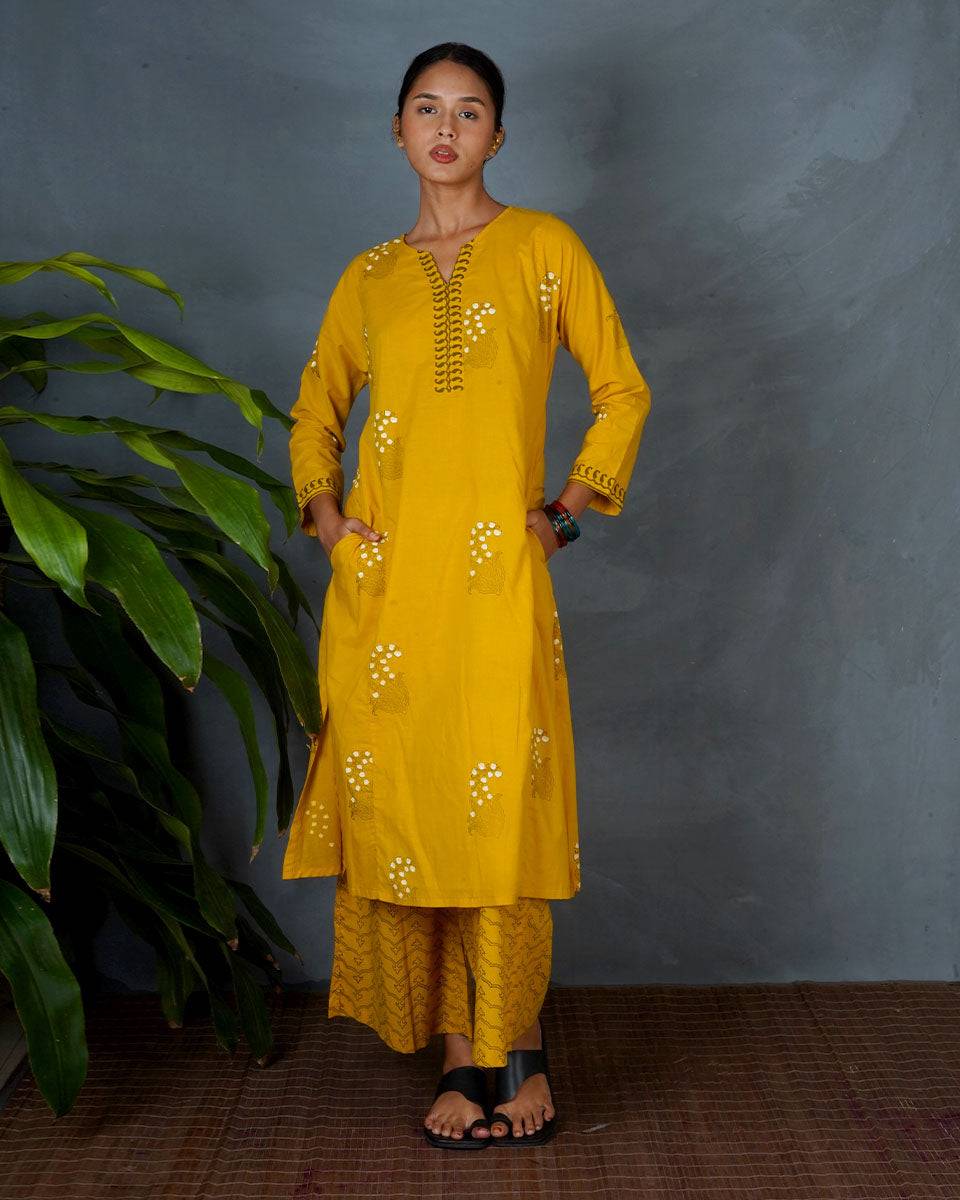 Kyra Yellow Hand Block Printed Kurta -MYA