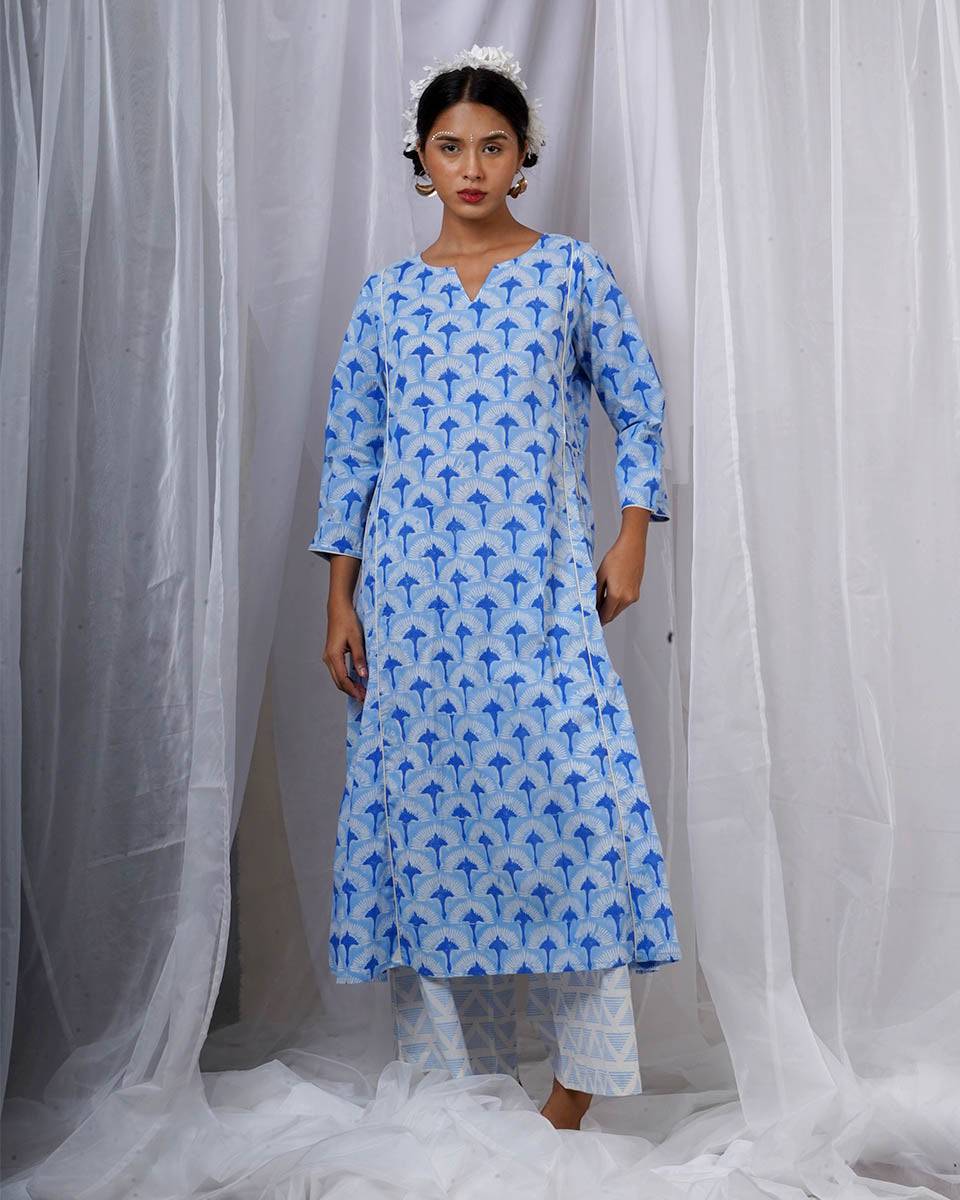 Pakhi Blue Hand Block Printed Kurti-BAD