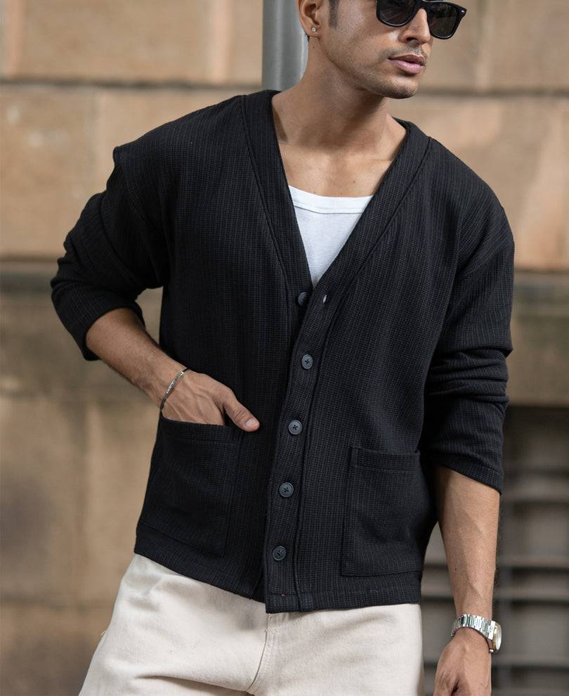 Black Structured Knit Cardigan Buy @ ₹1399