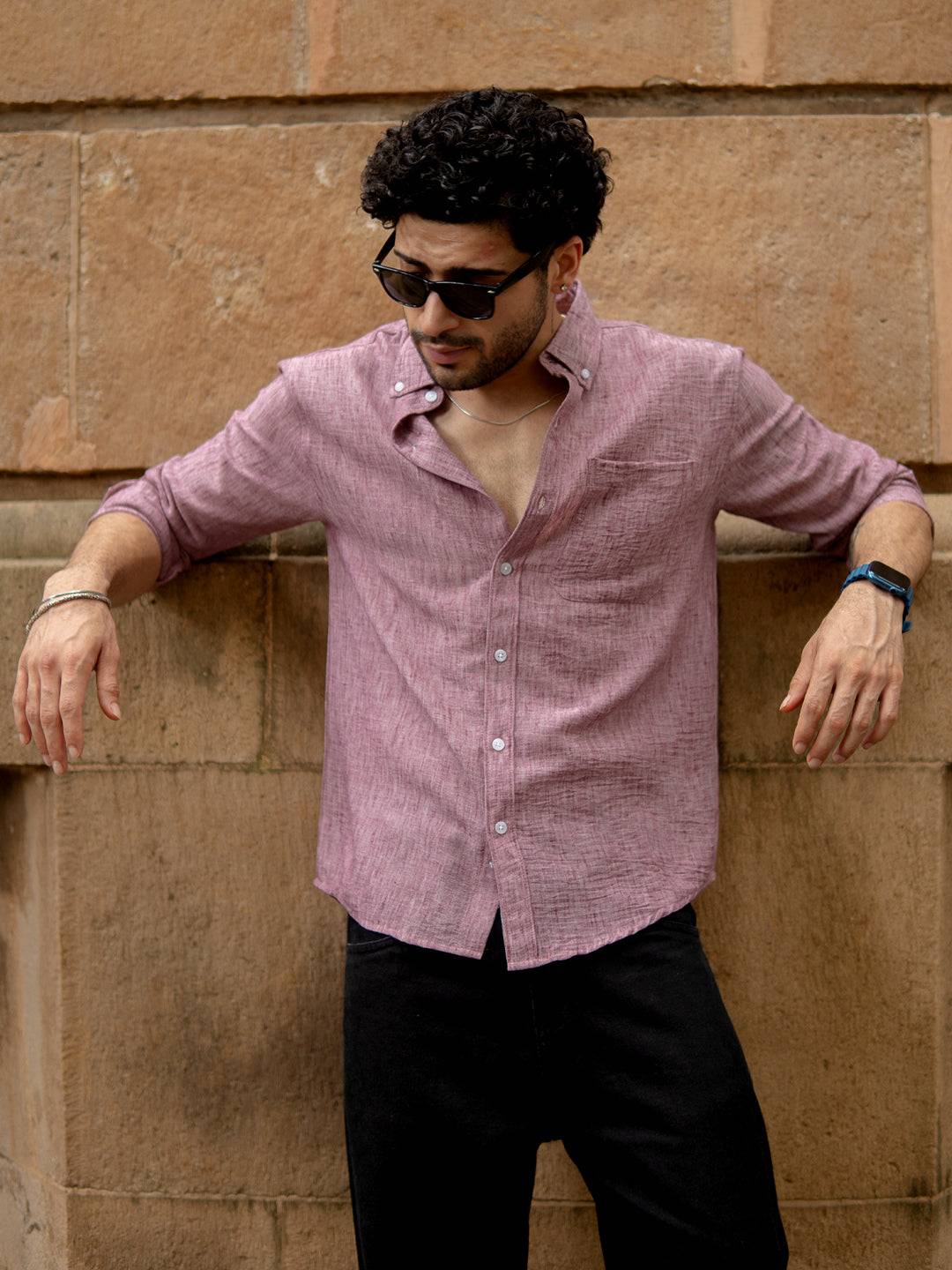Mauve Slub Textured Shirt Buy @ ₹1099