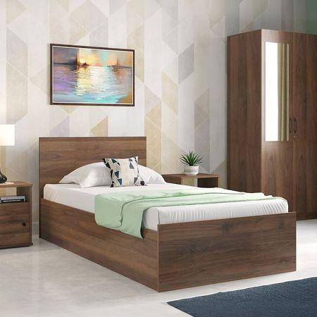 Zoey Engineered Wood Single Size Box Storage Bed In Classic Walnut Finish