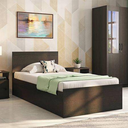 Wren Engineered Wood Single Size Box Storage Bed In Dark Wenge Finish