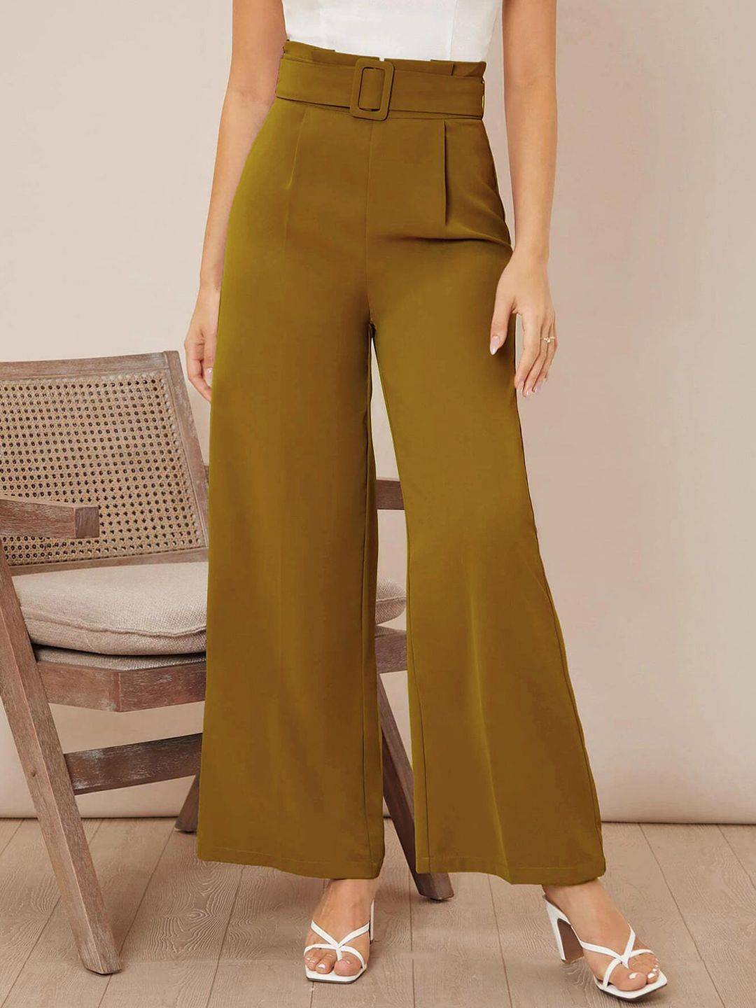 KOTTY BIZwear Women Relaxed Straight Fit High-Rise Easy Wash Pleated Trousers