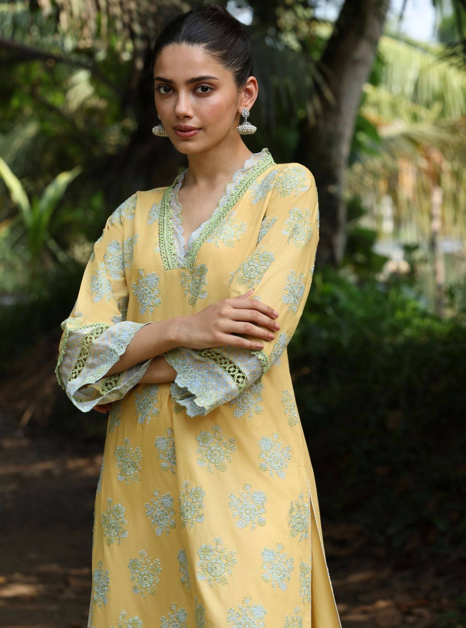 Arasi Supima Cotton Yellow Kurta Set