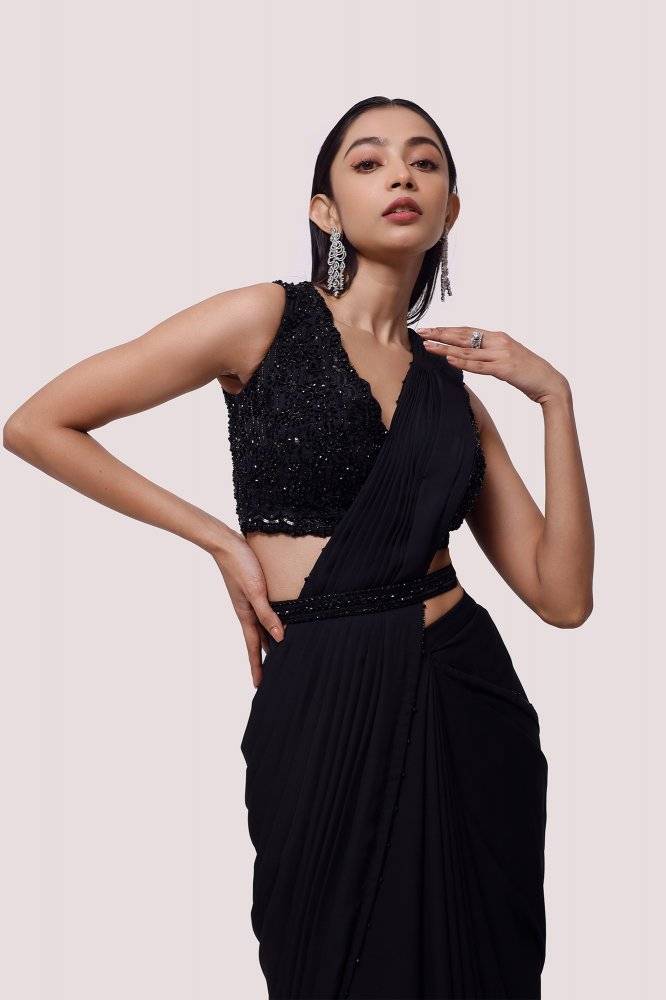 Midnight Black Embellished Drape Saree Buy at ₹21495
