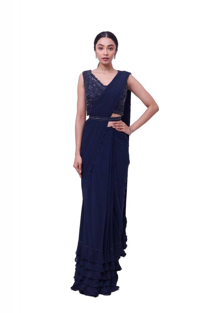 Blue Embellished Drape Saree Buy at ₹21495