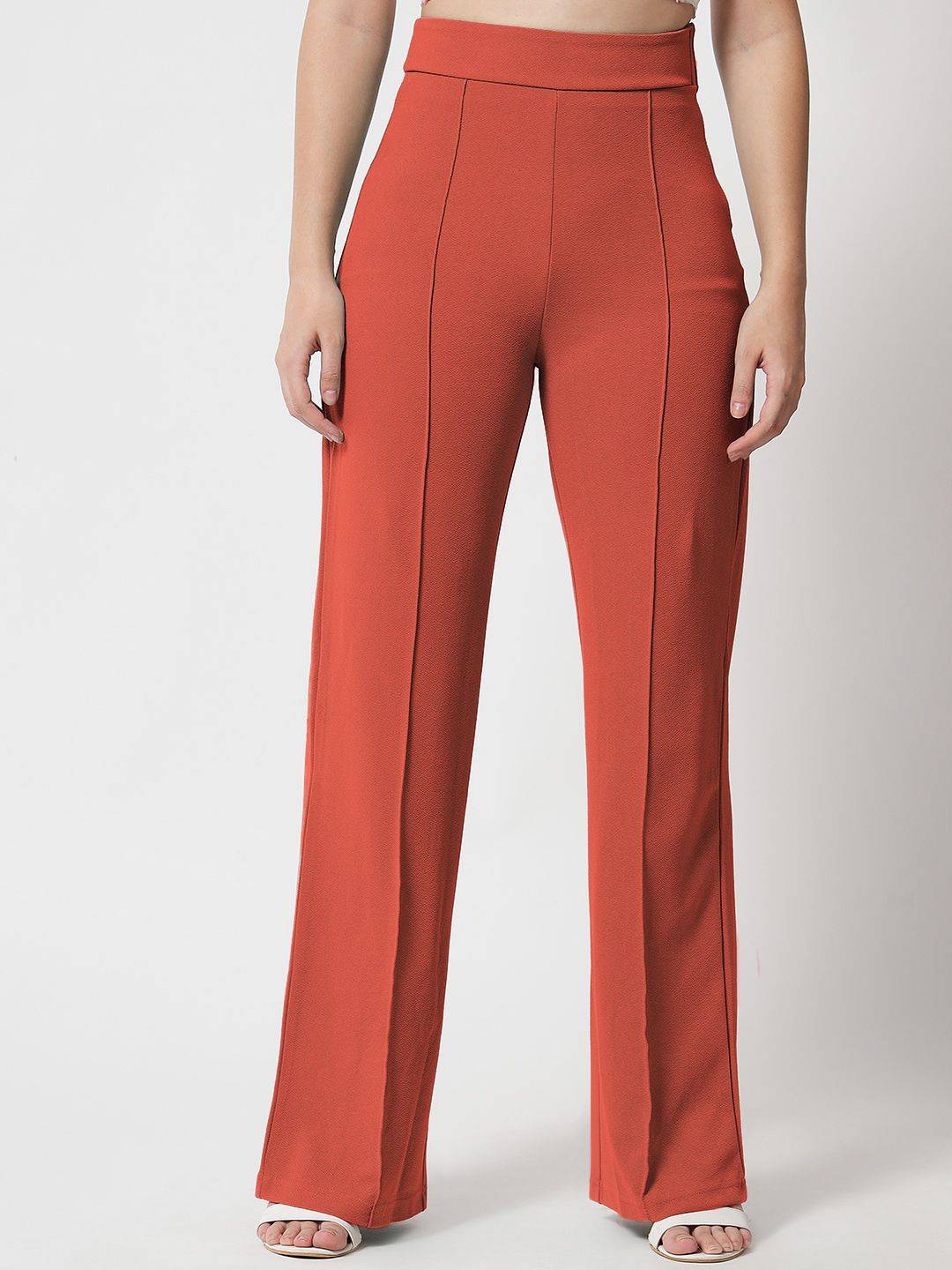 Kotty Women Relaxed Straight Fit High-Rise Easy Wash Parallel Trousers