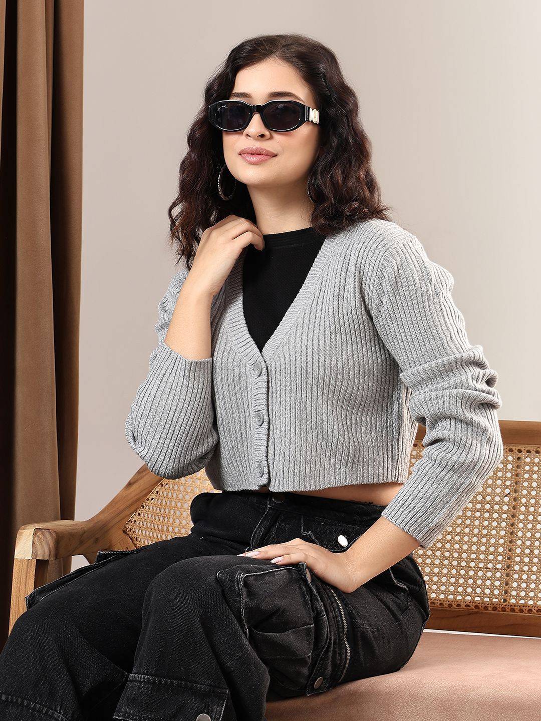 Kotty Women Ribbed Crop Cardigan