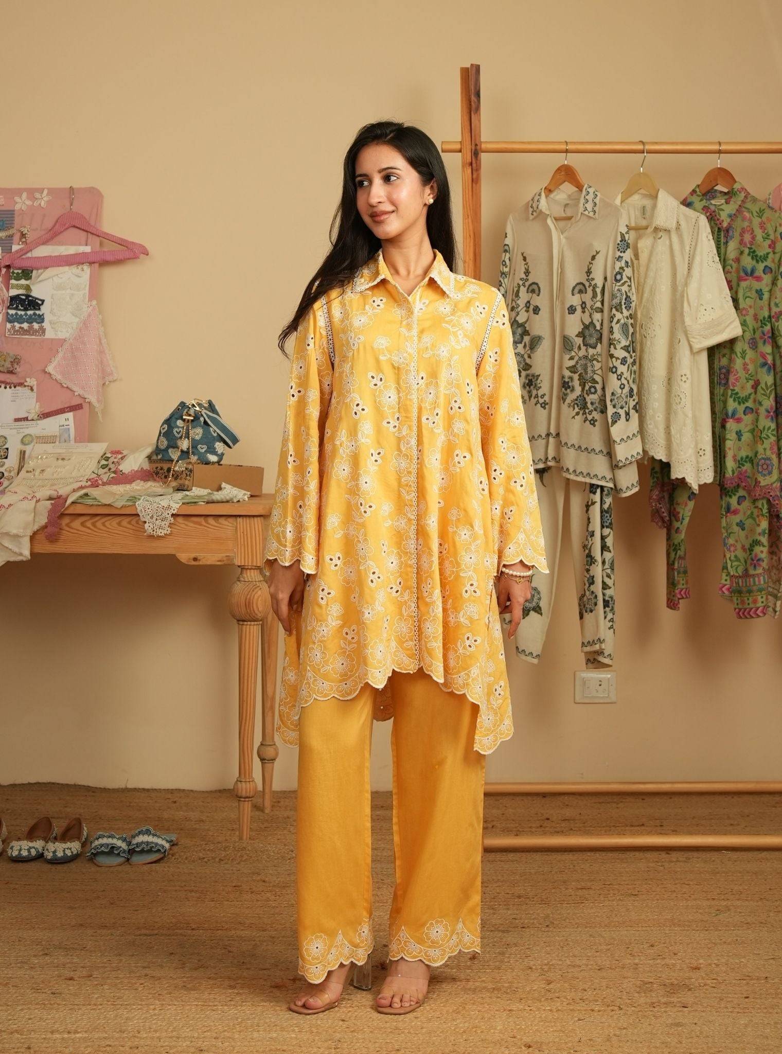 Verena Lawn Mustard Shirt & Pant Set