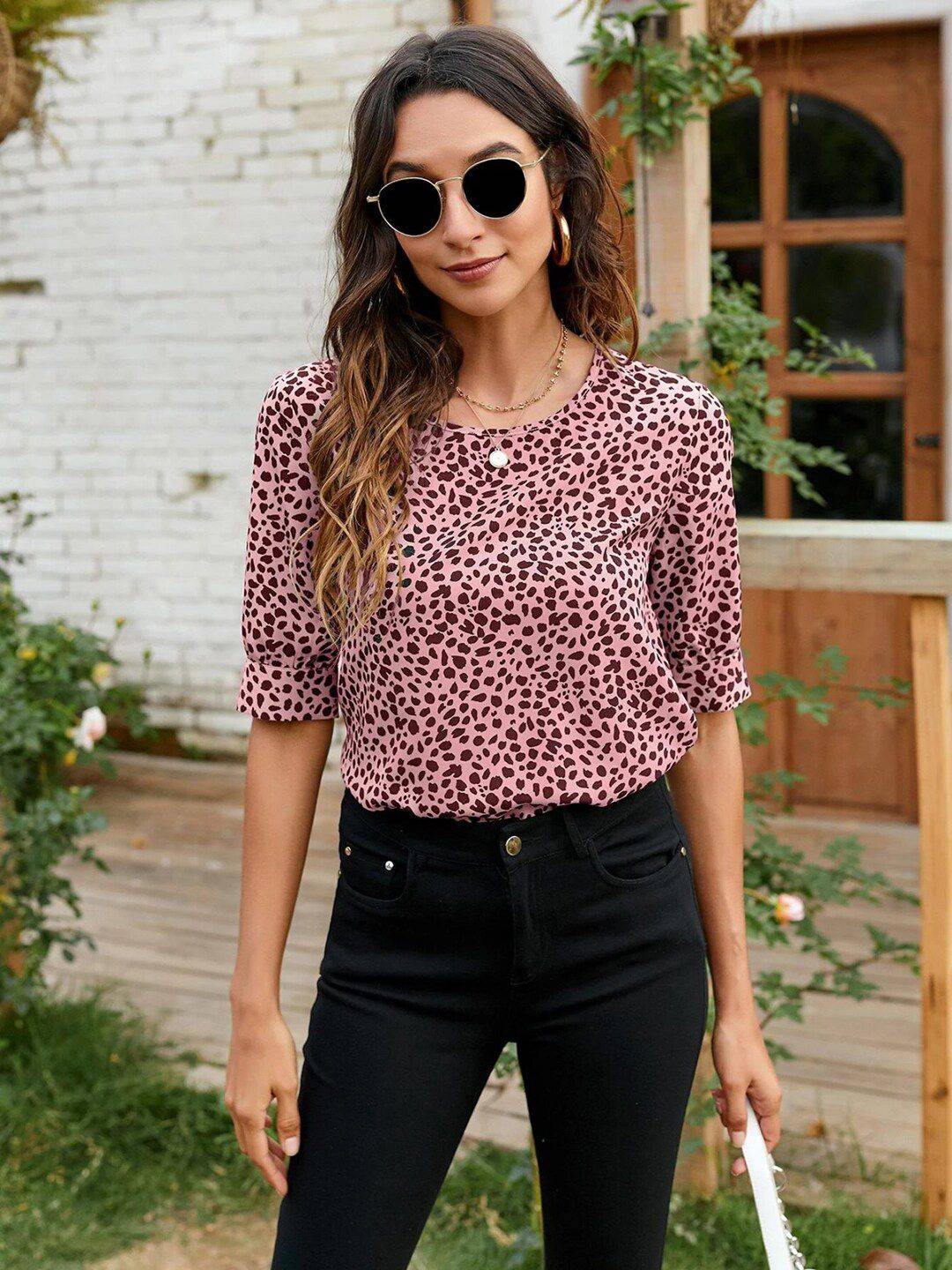 Kotty Women Purple & Brown Print Crepe Top
