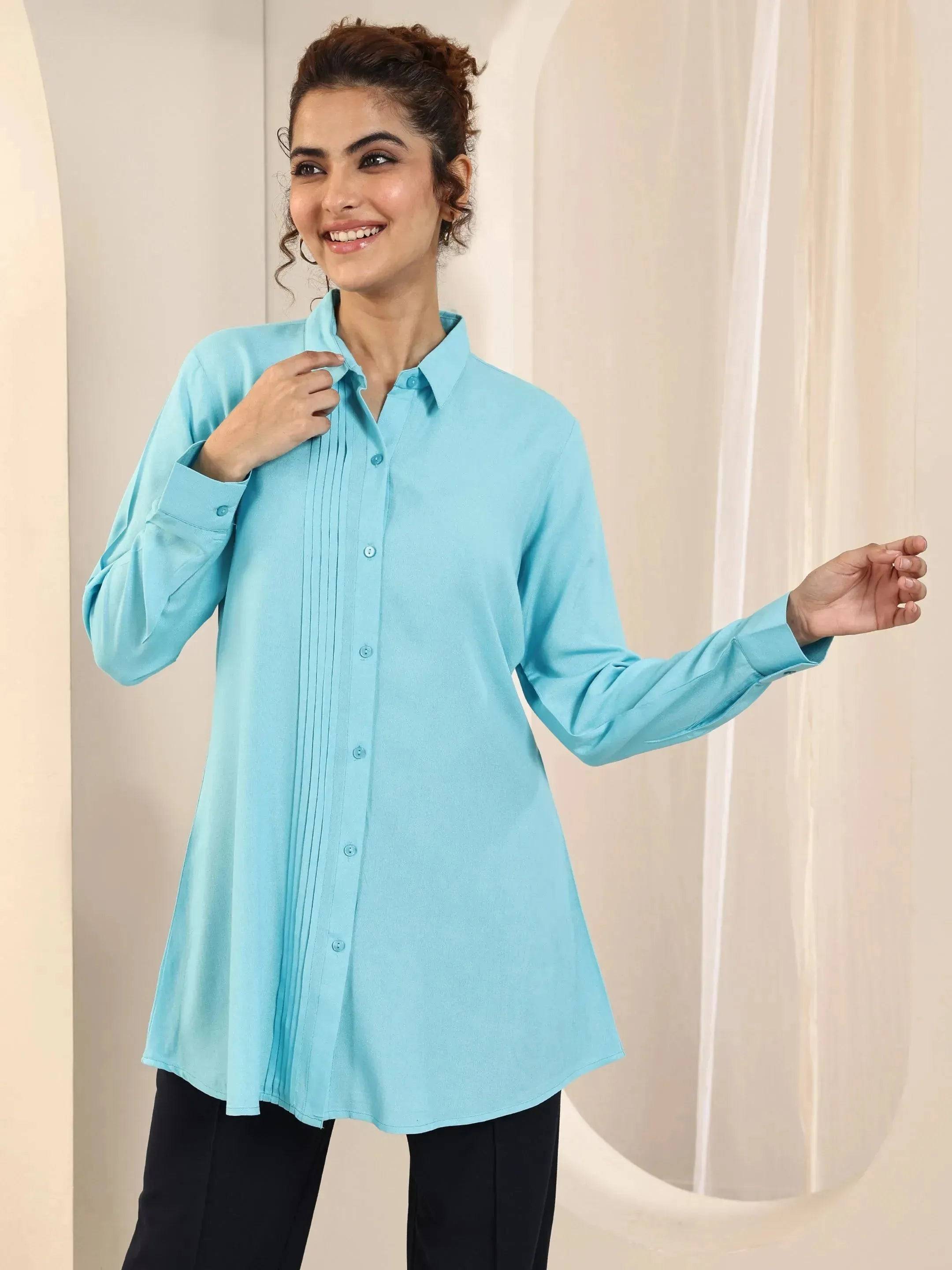 Blue Solid Rayon Straight Short Kurti Buy at only ₹1299