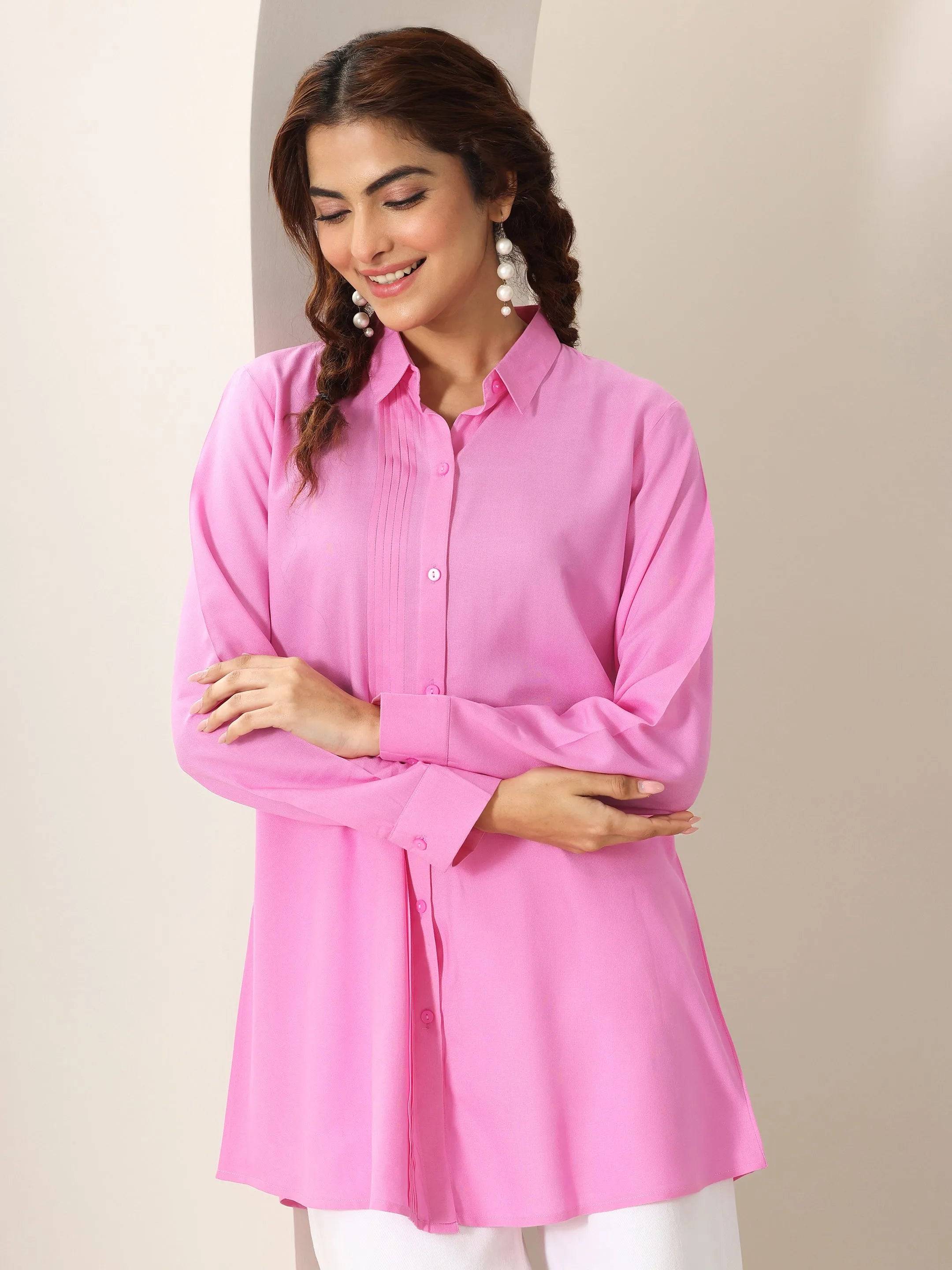 Pink Solid Rayon Straight Short Kurti Buy at only ₹1299
