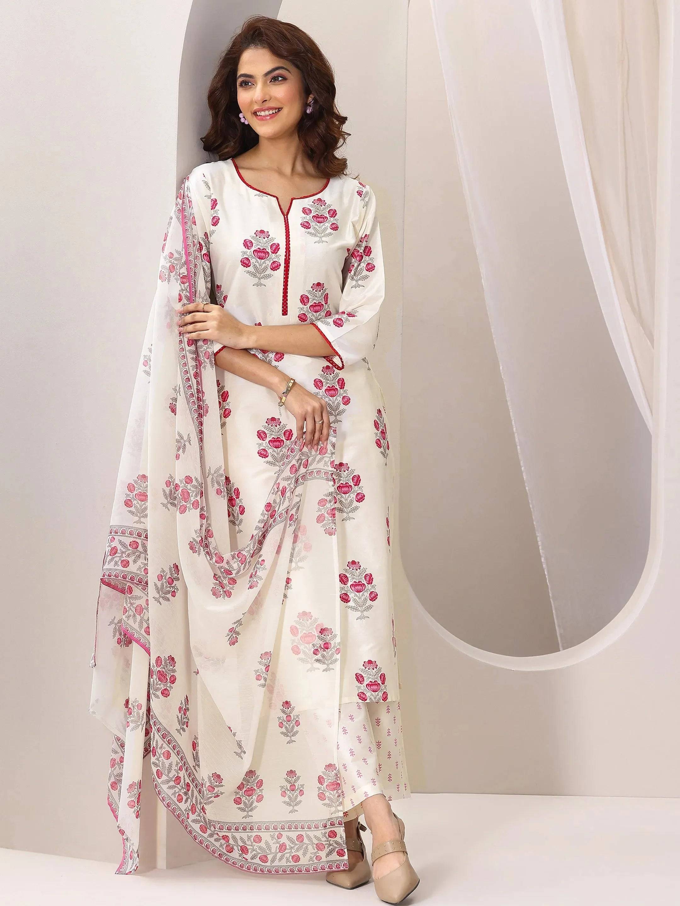 Off White Printed Chanderi Silk Straigh... Buy only at ₹3999
