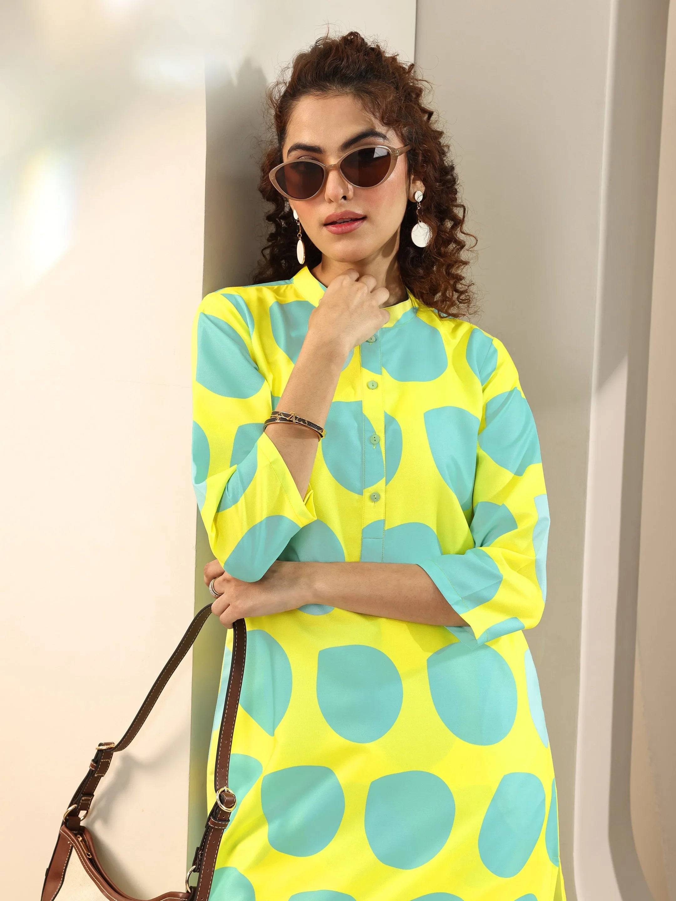 Yellow Printed Rayon Straight Kurta Set Buy only at ₹2199