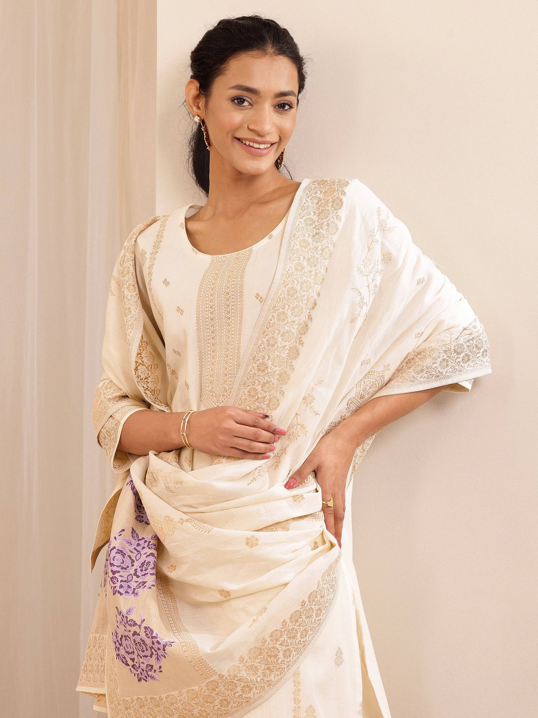 Off White Self Design Cotton Straight S... Buy only at ₹4699