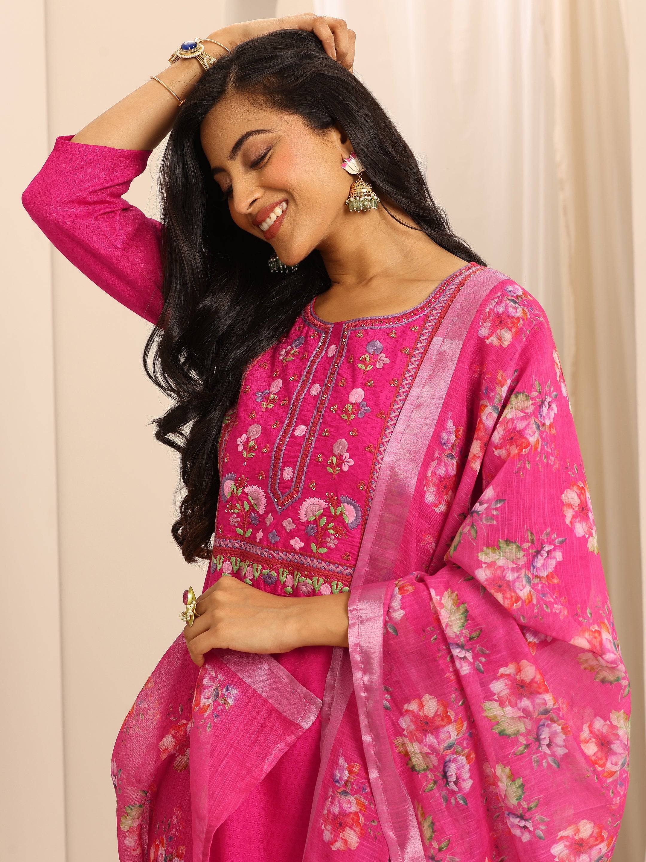 Pink Woven Cotton Blend Straight Suit S... Buy only at ₹2799