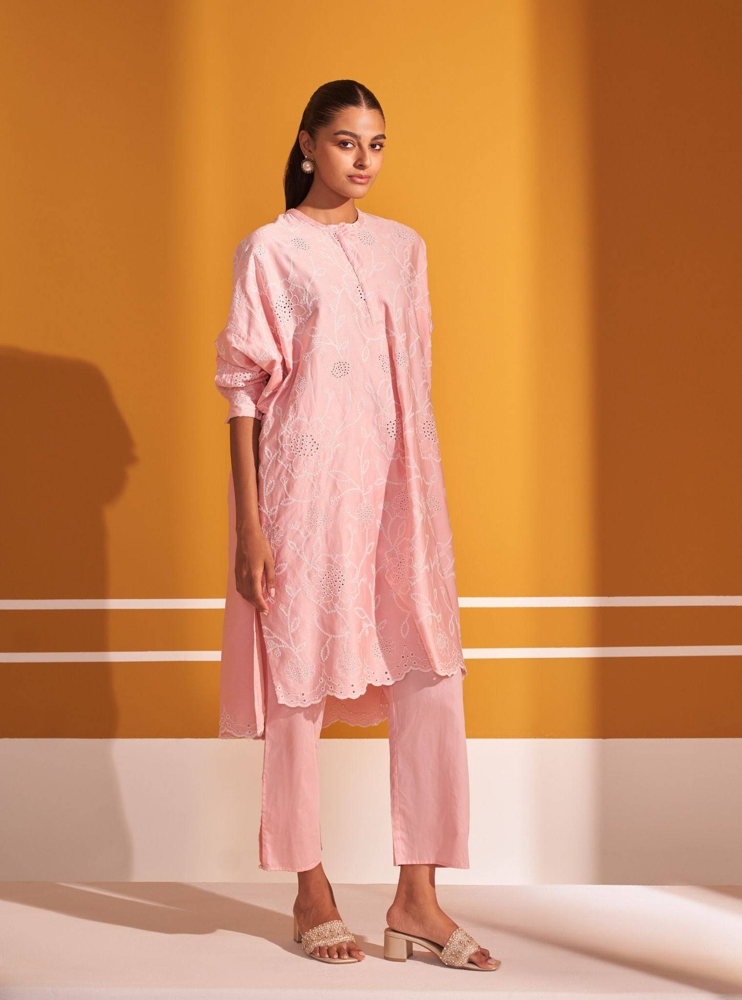 Eldon Pima Satin Pink Kurta Set