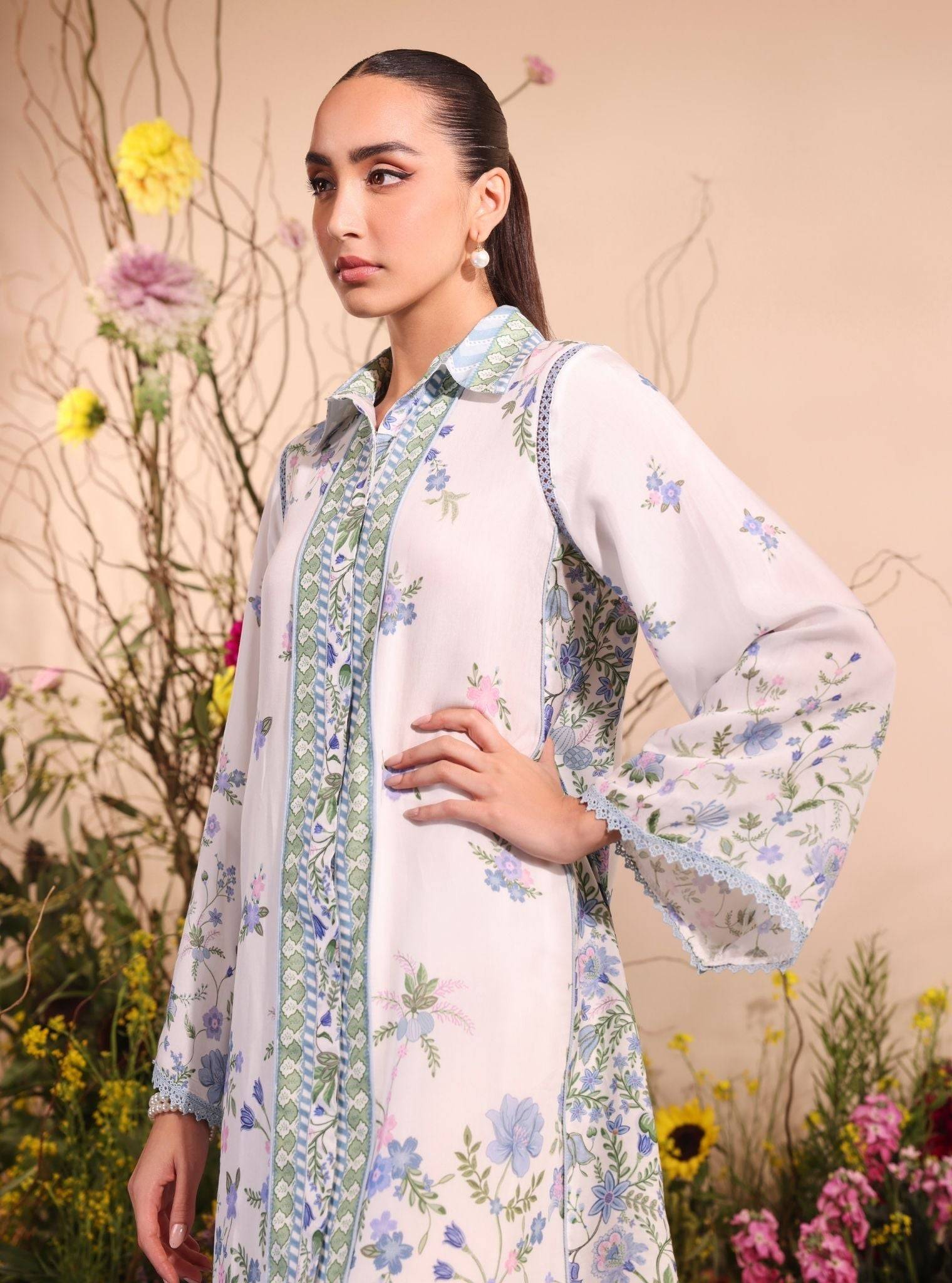 Niamh Lawn Printed White Co-ord Set