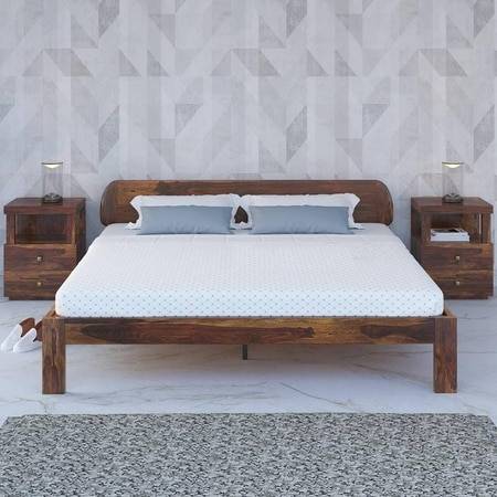 Sleigh Solid Wood King Size Non Storage Bed In Provincial Teak Finish