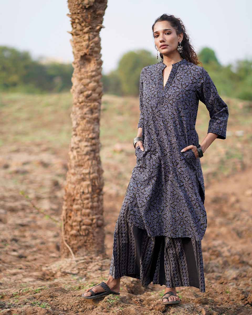 Silky Blooms Blockprinted Cotton Kurti-WWB